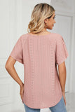 V NECK PUNCHING LACE UP RUFFLE LOOSE TOP - Doublju