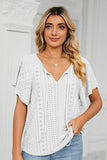 V NECK PUNCHING LACE UP RUFFLE LOOSE TOP - Doublju