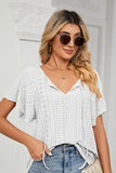 V NECK PUNCHING LACE UP RUFFLE LOOSE TOP - Doublju