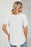 V NECK PUNCHING LACE UP RUFFLE LOOSE TOP - Doublju