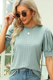 HOLLOW HOLE RIBBED SLEEVE CASUAL TOP - Doublju