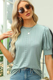 HOLLOW HOLE RIBBED SLEEVE CASUAL TOP - Doublju