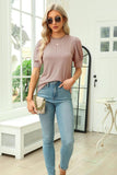 HOLLOW HOLE RIBBED SLEEVE CASUAL TOP - Doublju