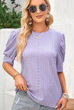 HOLLOW HOLE RIBBED SLEEVE CASUAL TOP - Doublju