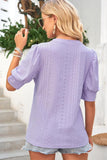 HOLLOW HOLE RIBBED SLEEVE CASUAL TOP - Doublju