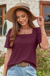 SQUERE NECK PUNCHING LACE TOP - Doublju