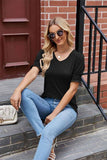 PLEATED FRILL PUFF SLEEVES V NECK TEE - Doublju