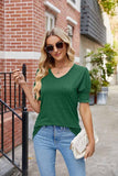 PLEATED FRILL PUFF SLEEVES V NECK TEE - Doublju