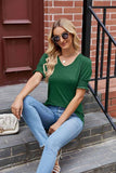 PLEATED FRILL PUFF SLEEVES V NECK TEE - Doublju