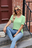 PLEATED FRILL PUFF SLEEVES V NECK TEE - Doublju