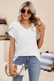 PUNCHING LACE TULIP PUFF V NECK T-SHIRTS - Doublju