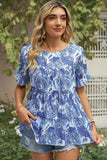 PATTERNED LOUND NECK CAKE CHIFFON TOP - Doublju