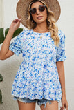 PATTERNED LOUND NECK CAKE CHIFFON TOP - Doublju