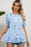 PATTERNED LOUND NECK CAKE CHIFFON TOP - Doublju