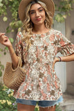 PATTERNED LOUND NECK CAKE CHIFFON TOP - Doublju