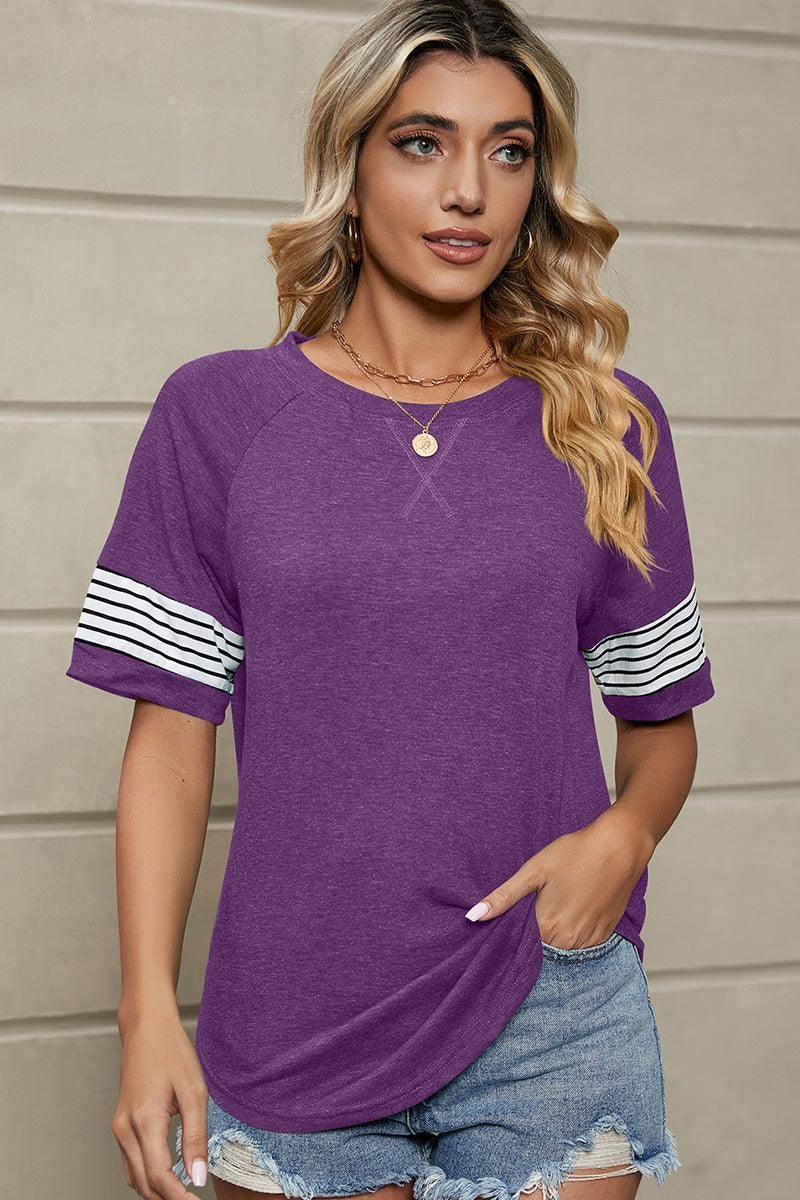 LOOSE FIT CREWNECK LINE POINT SHORT SLEEVE TEE - Doublju