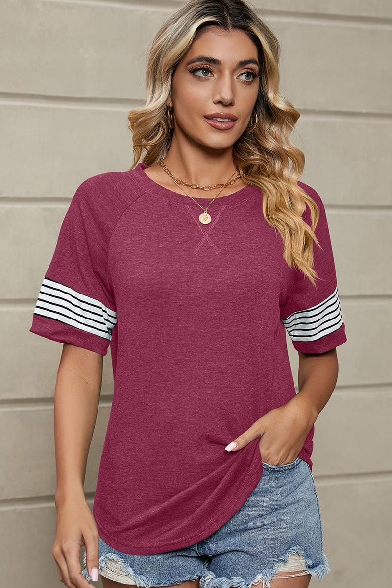 LOOSE FIT CREWNECK LINE POINT SHORT SLEEVE TEE - Doublju