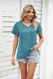 V NECK LACED PETAL SLEEVE SOLID TOP - Doublju