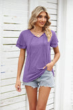 V NECK LACED PETAL SLEEVE SOLID TOP - Doublju