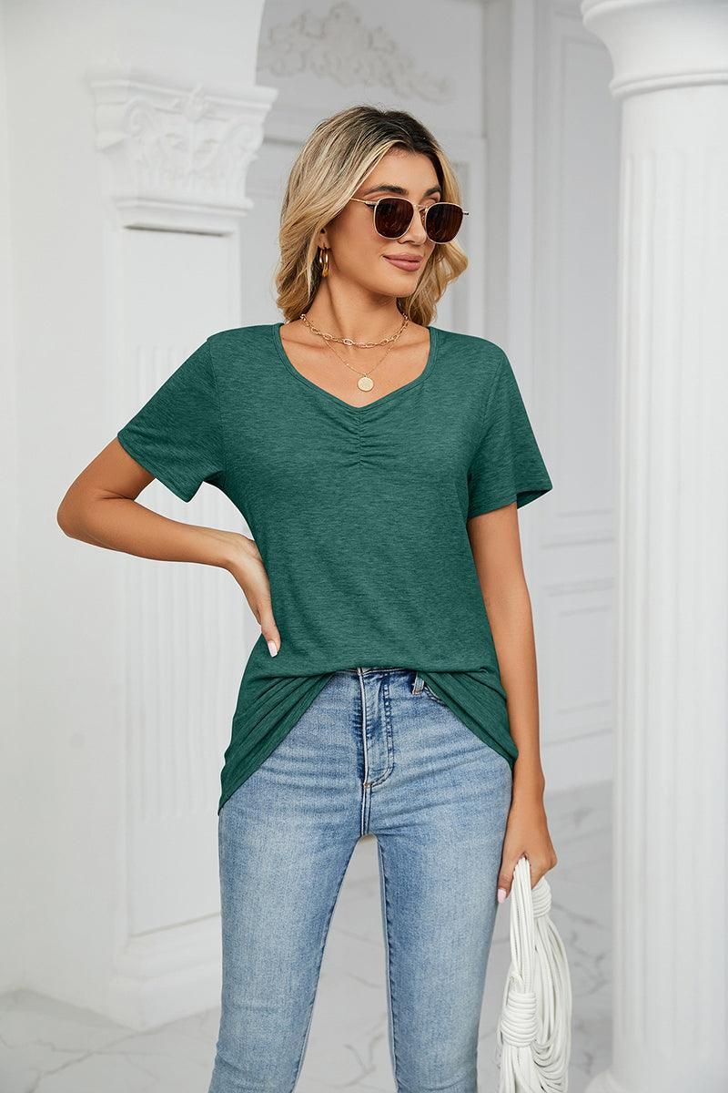 SUMMER PLEATED NEW CASUAL TOP - Doublju
