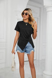 ROUND NECK RUFFLED SPLIT TOP - Doublju