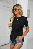 ROUND NECK RUFFLED SPLIT TOP - Doublju