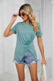 ROUND NECK RUFFLED SPLIT TOP - Doublju