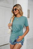 ROUND NECK RUFFLED SPLIT TOP - Doublju