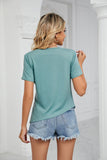 ROUND NECK RUFFLED SPLIT TOP - Doublju