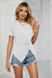 ROUND NECK RUFFLED SPLIT TOP - Doublju