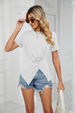 ROUND NECK RUFFLED SPLIT TOP - Doublju