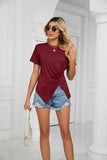 ROUND NECK RUFFLED SPLIT TOP - Doublju