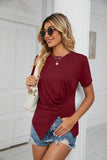 ROUND NECK RUFFLED SPLIT TOP - Doublju