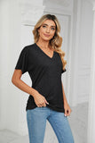 SOLID V NECK SHORT SLEEVE LOOSE TEES - Doublju