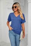 SOLID V NECK SHORT SLEEVE LOOSE TEES - Doublju