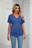 SOLID V NECK SHORT SLEEVE LOOSE TEES - Doublju