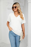 SOLID V NECK SHORT SLEEVE LOOSE TEES - Doublju