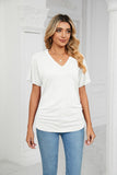 SOLID V NECK SHORT SLEEVE LOOSE TEES - Doublju