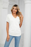 SOLID V NECK SHORT SLEEVE LOOSE TEES - Doublju