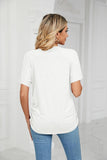 SOLID V NECK SHORT SLEEVE LOOSE TEES - Doublju