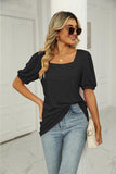SQUARED NECKLINES RUFFLED LOOSE TEES - Doublju