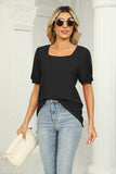 SQUARED NECKLINES RUFFLED LOOSE TEES - Doublju