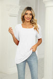 SQUARED NECKLINES RUFFLED LOOSE TEES - Doublju