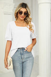 SQUARED NECKLINES RUFFLED LOOSE TEES - Doublju