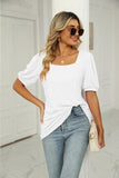SQUARED NECKLINES RUFFLED LOOSE TEES - Doublju