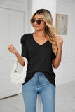 PUFFED SLEEVE SOLID CASUAL TOP - Doublju