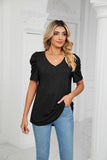 PUFFED SLEEVE SOLID CASUAL TOP - Doublju