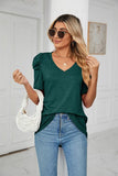 PUFFED SLEEVE SOLID CASUAL TOP - Doublju