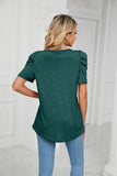 PUFFED SLEEVE SOLID CASUAL TOP - Doublju