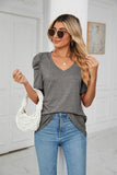 PUFFED SLEEVE SOLID CASUAL TOP - Doublju